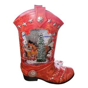 St. Nicholas Square LED Light Western Cowboy Boot Christmas Globe Horses NEW